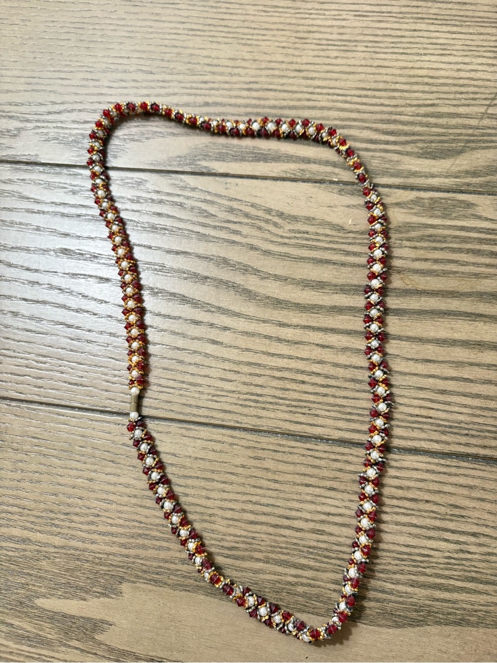 Handmade Red and Gold Beaded Women’s Necklace